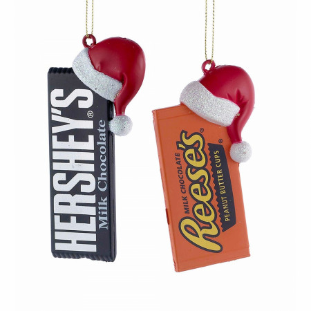 Hershey's Bar and Reese's Cups Santa Hat Ornament Two Pack